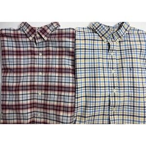 Lot of 2 Mens XL Izod Saltwater Button Up Long Sleeve Shirts Plaid Work Dress